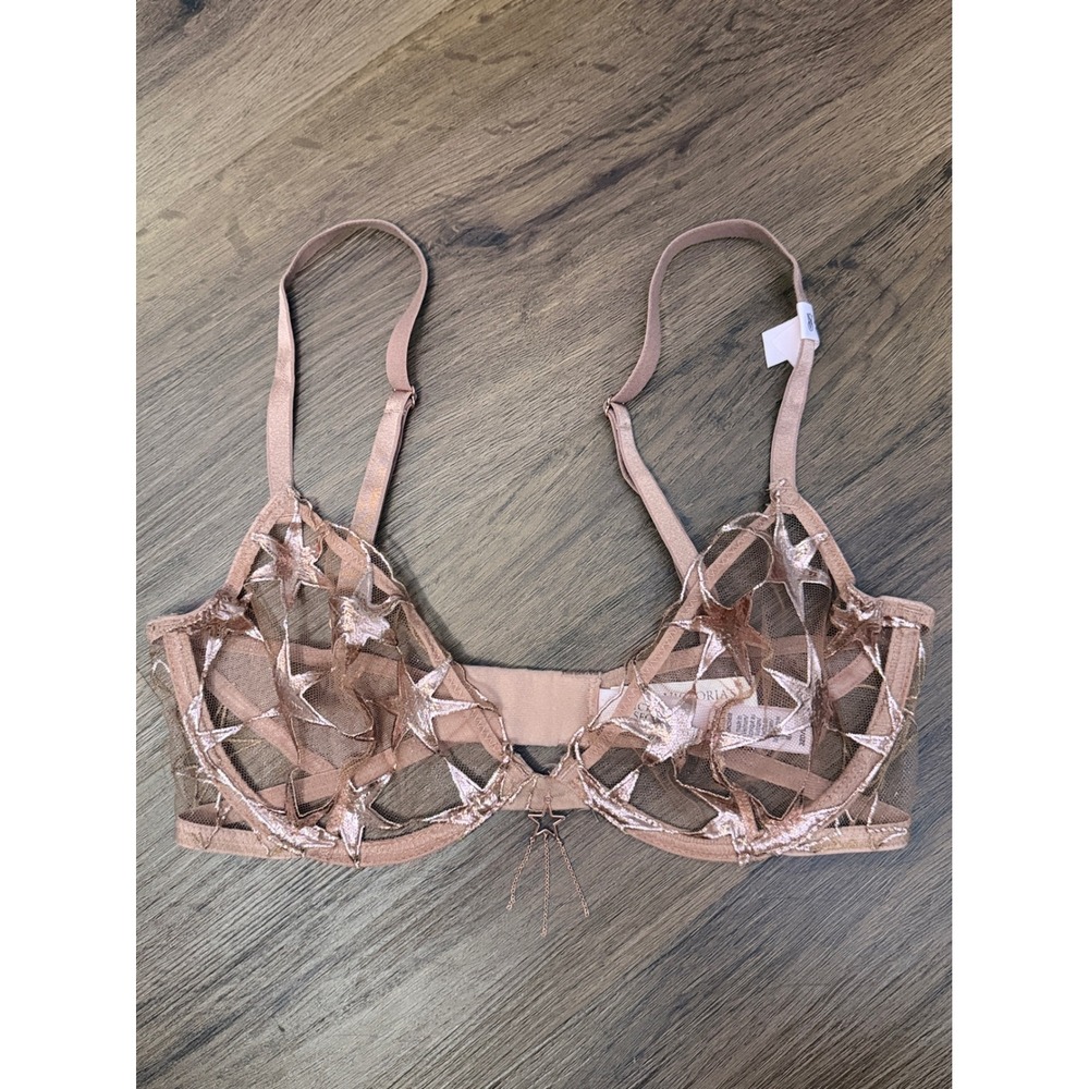 Victoria's Secret Star Foil Mesh Low Cut Demi Bra Beige 32D NWT